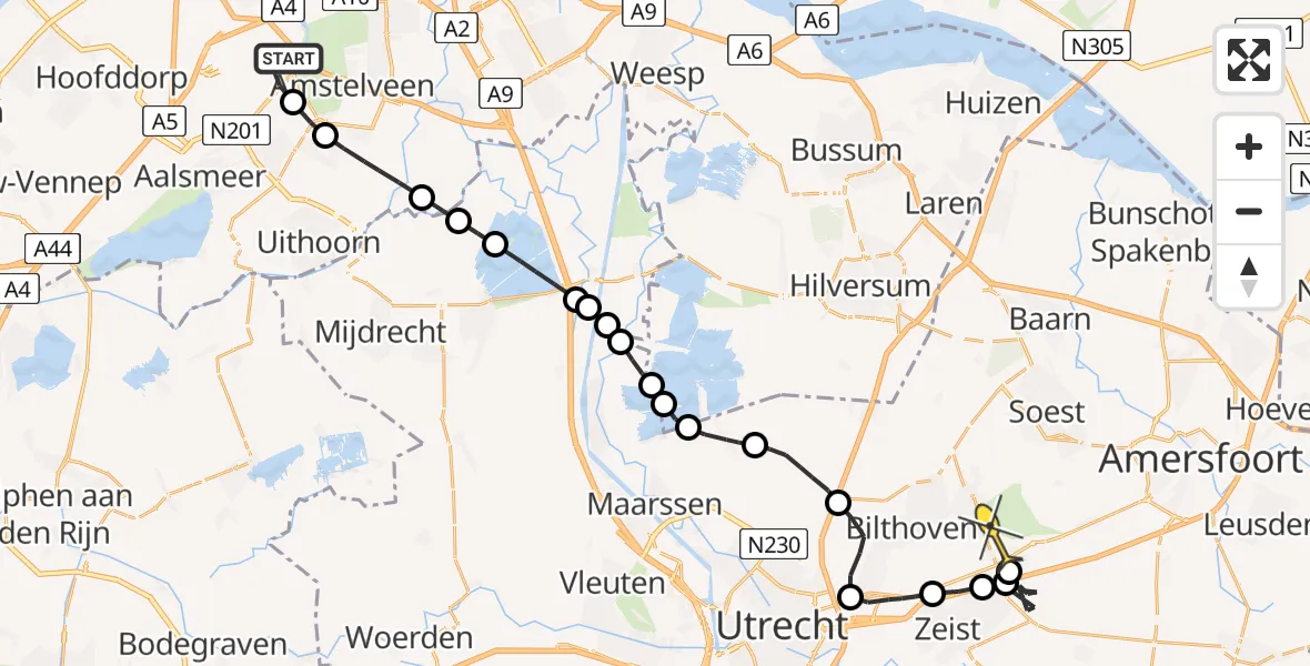 Routekaart van de vlucht: Politieheli naar Huis ter Heide