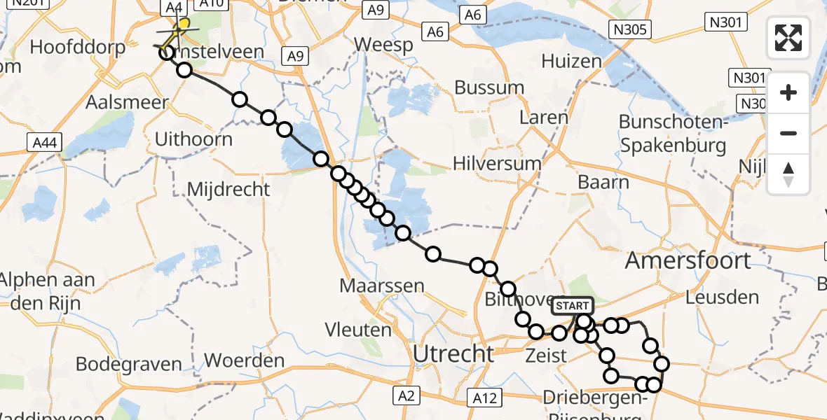 Routekaart van de vlucht: Politieheli naar Schiphol