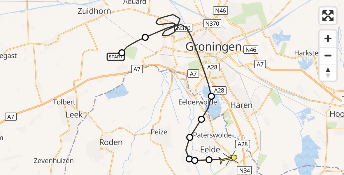 Routekaart van de vlucht: Lifeliner 4 naar Groningen Airport Eelde