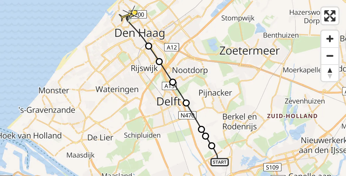 Routekaart van de vlucht: Lifeliner 2 naar Den Haag