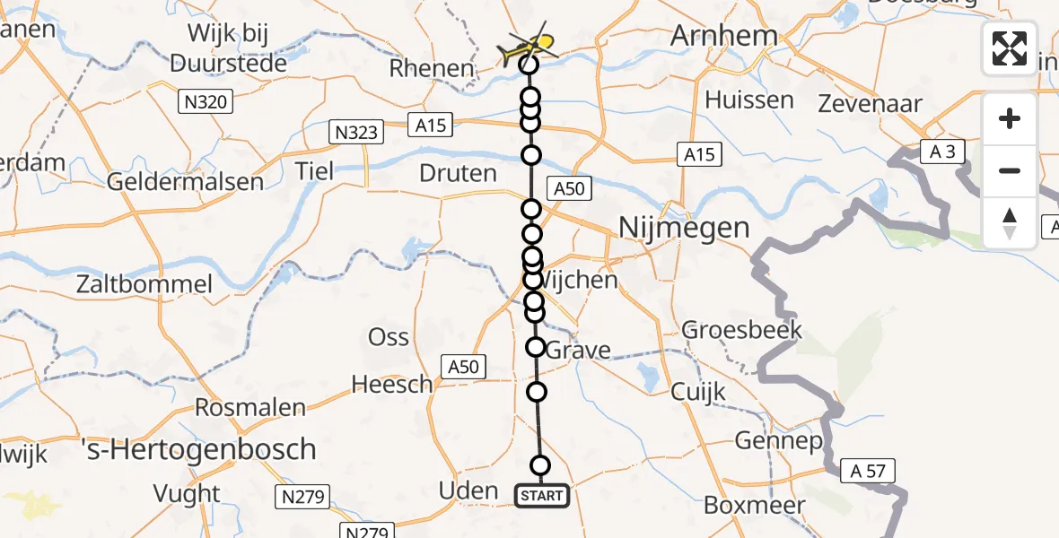 Routekaart van de vlucht: Lifeliner 3 naar Wageningen