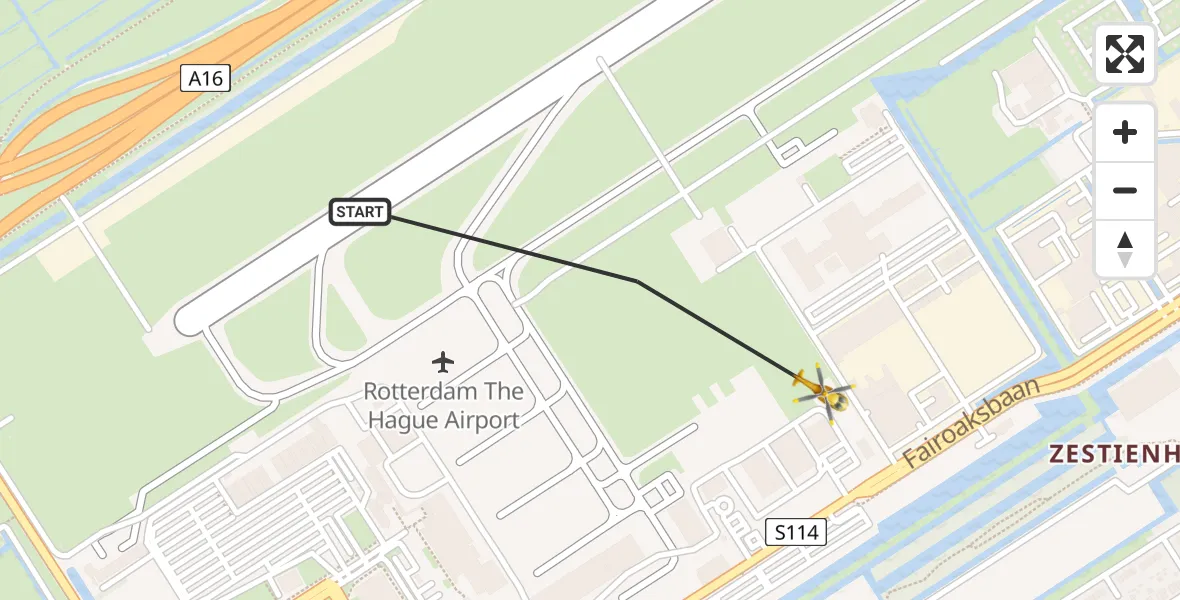 Vluchtroute Traumahelikopter Rotterdam The Hague Airport - Rotterdam The Hague Airport, 21 november 2023, 18:22