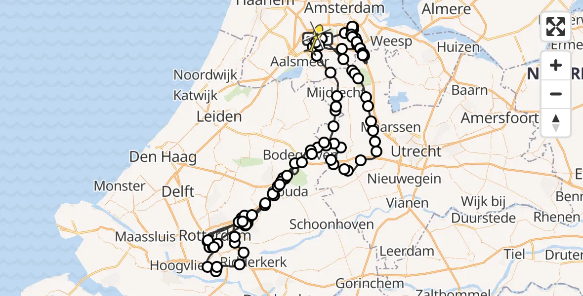 Routekaart van de vlucht: Politieheli naar Schiphol