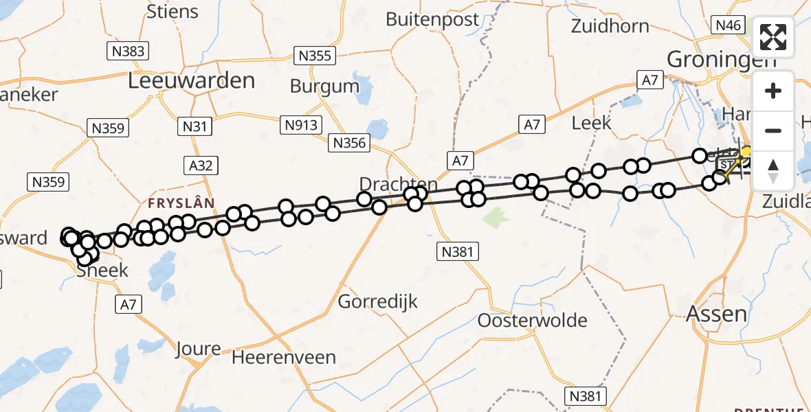 Routekaart van de vlucht: Lifeliner 4 naar Groningen Airport Eelde
