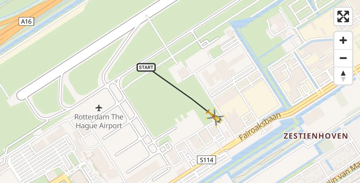 Vluchtroute Traumahelikopter Rotterdam The Hague Airport - Rotterdam The Hague Airport, 21 november 2023, 20:06