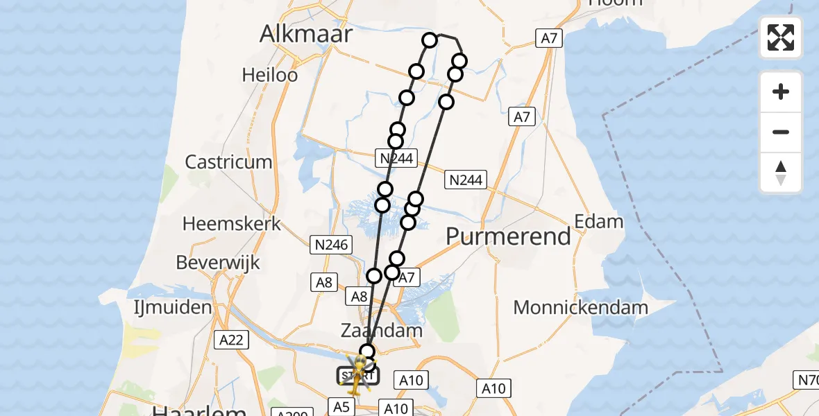 Vluchtroute Traumahelikopter Amsterdam Heliport - Amsterdam Heliport, 21 november 2023, 20:31