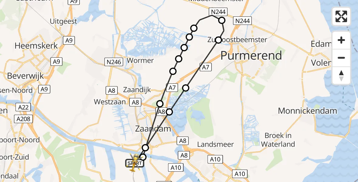 Vluchtroute Traumahelikopter Amsterdam Heliport - Amsterdam Heliport, 21 november 2023, 21:10