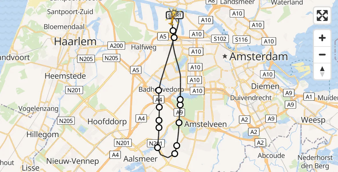 Vluchtroute Traumahelikopter Amsterdam Heliport - Amsterdam Heliport, 21 november 2023, 21:33