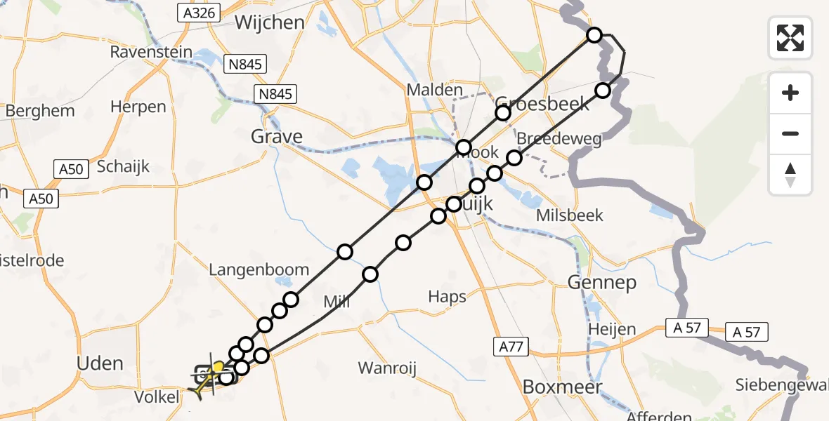 Routekaart van de vlucht: Lifeliner 3 naar Vliegbasis Volkel