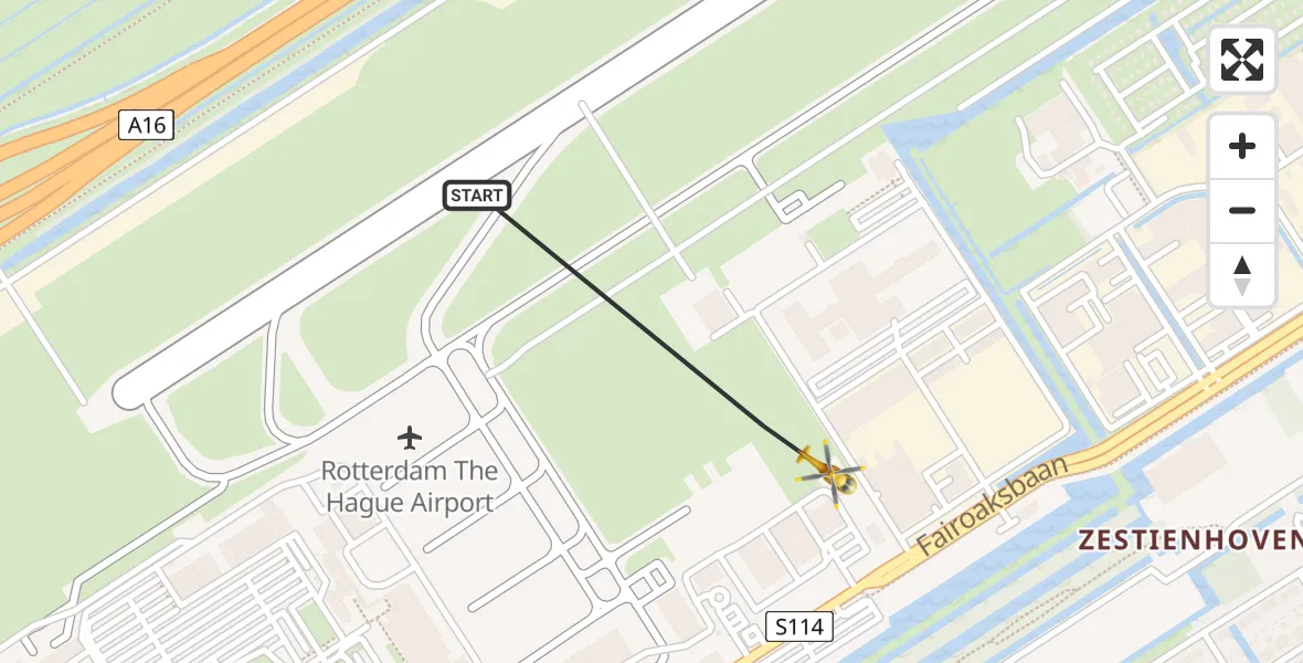 Vluchtroute Traumahelikopter Rotterdam The Hague Airport - Rotterdam The Hague Airport, 21 november 2023, 22:09
