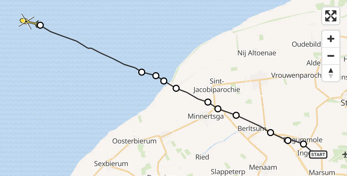 Routekaart van de vlucht: Ambulancehelikopter naar Oosterend