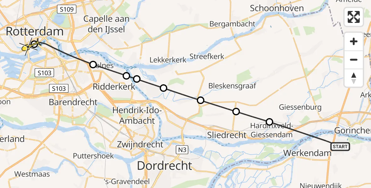 Routekaart van de vlucht: Lifeliner 2 naar Erasmus MC