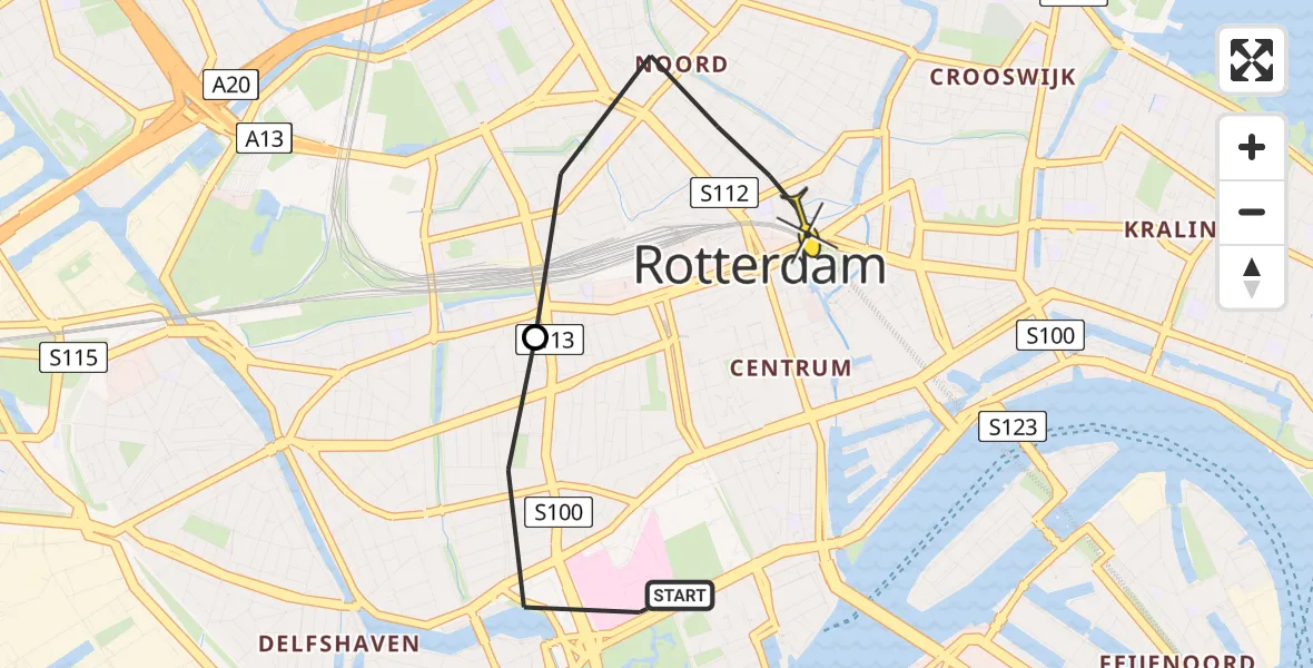 Routekaart van de vlucht: Lifeliner 2 naar Rotterdam