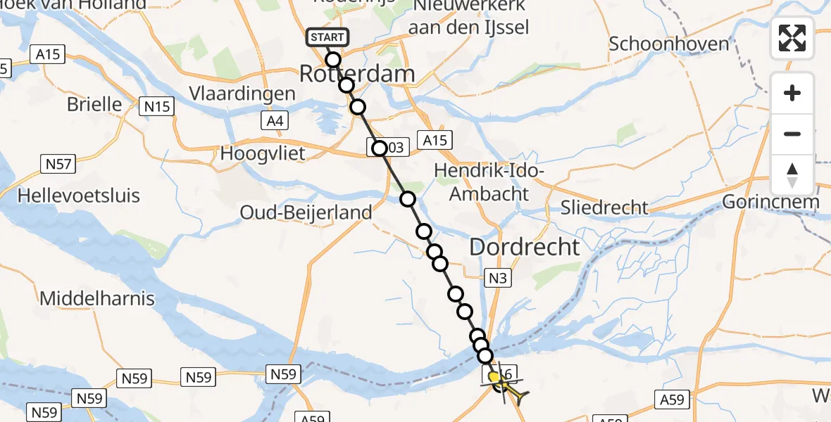 Routekaart van de vlucht: Lifeliner 2 naar Zevenbergschen Hoek
