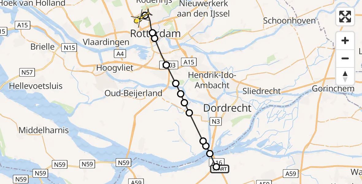 Routekaart van de vlucht: Lifeliner 2 naar Rotterdam The Hague Airport