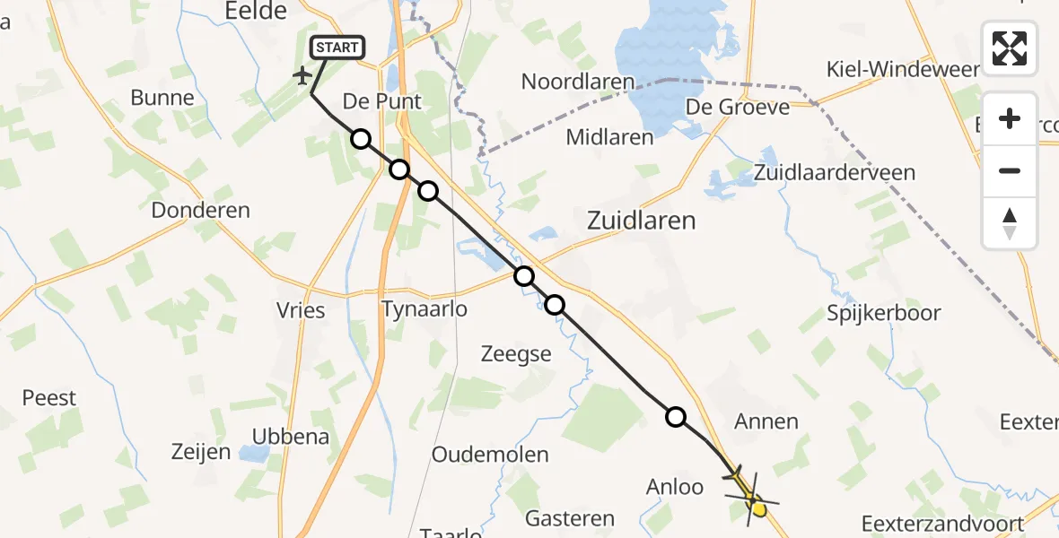 Routekaart van de vlucht: Lifeliner 4 naar Anloo