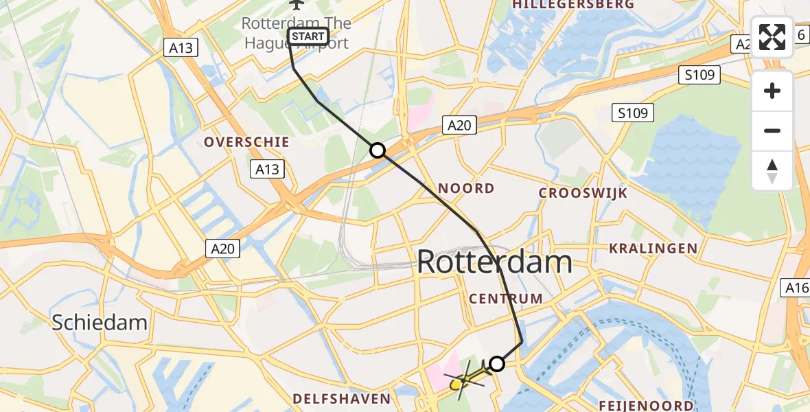 Routekaart van de vlucht: Lifeliner 2 naar Erasmus MC