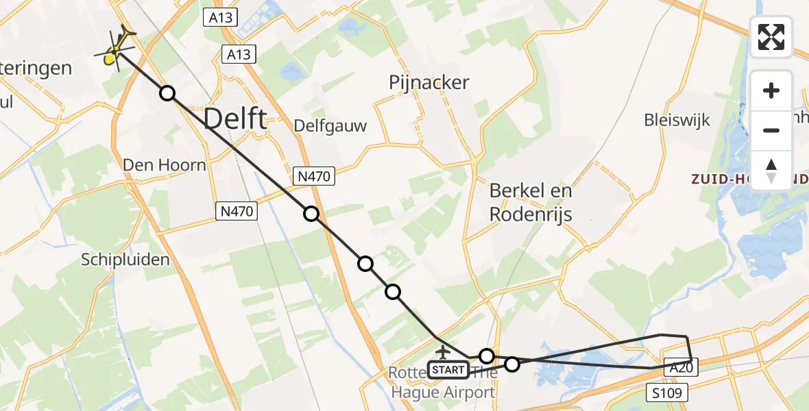 Routekaart van de vlucht: Lifeliner 2 naar Rijswijk