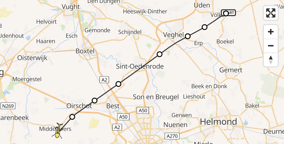 Routekaart van de vlucht: Lifeliner 3 naar Oost West en Middelbeers