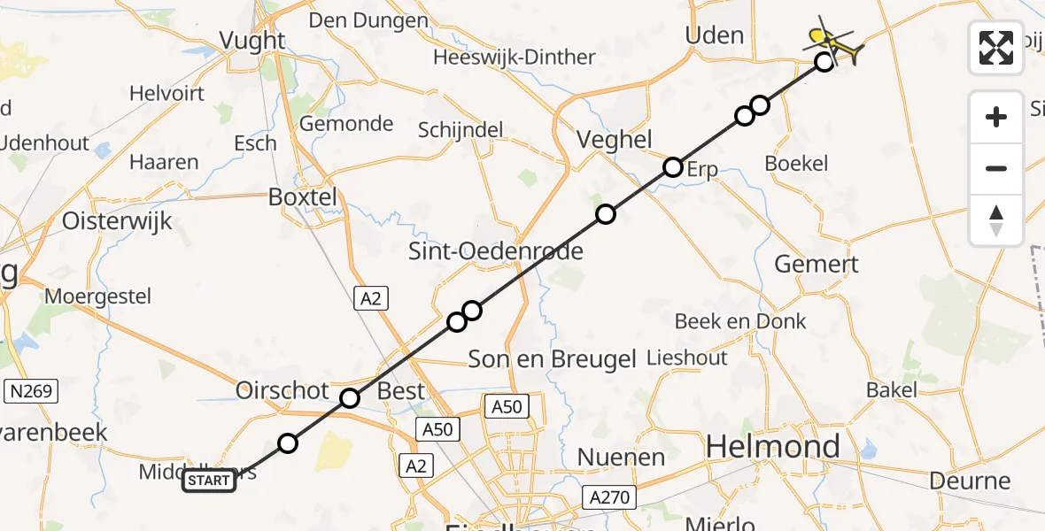 Routekaart van de vlucht: Lifeliner 3 naar Vliegbasis Volkel