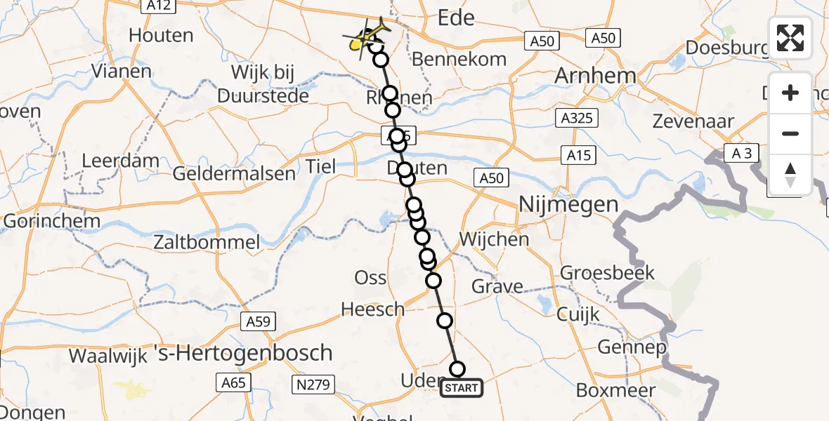 Routekaart van de vlucht: Lifeliner 3 naar Veenendaal