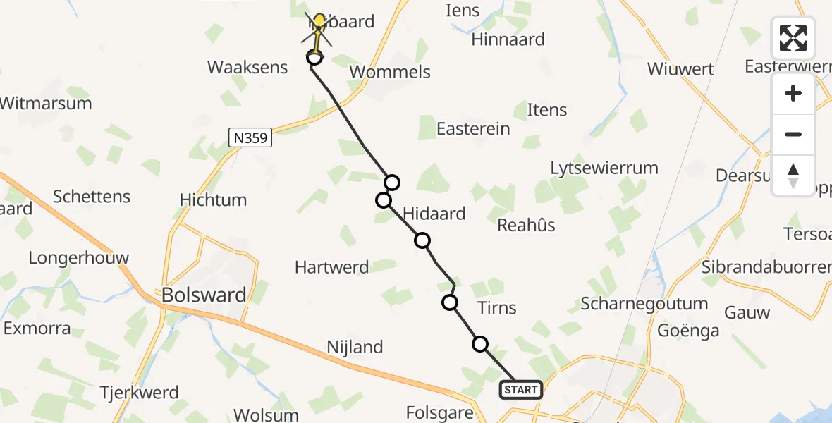 Routekaart van de vlucht: Ambulancehelikopter naar Kûbaard