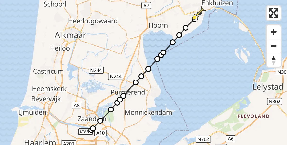 Routekaart van de vlucht: Lifeliner 1 naar Venhuizen