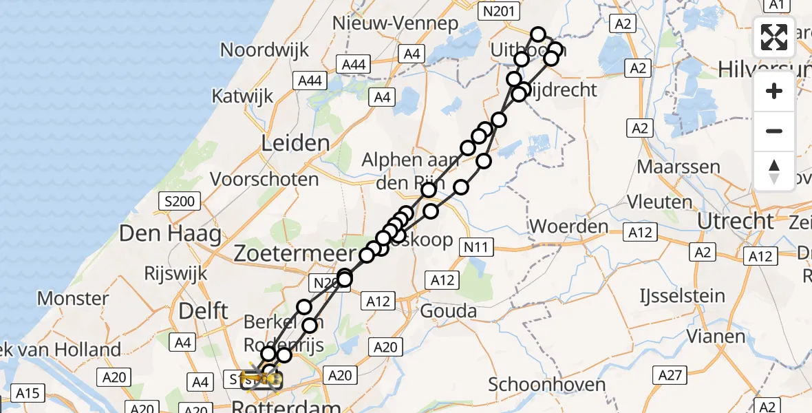 Vluchtroute Traumahelikopter Rotterdam The Hague Airport - Rotterdam The Hague Airport, 23 november 2023, 05:44