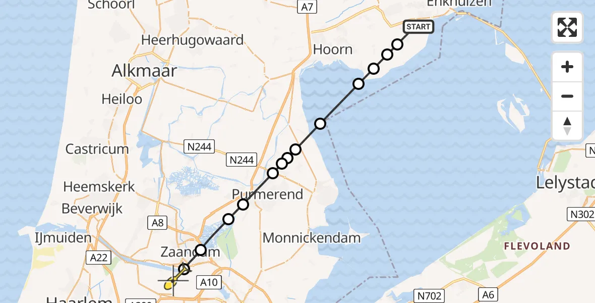 Routekaart van de vlucht: Lifeliner 1 naar Amsterdam Heliport