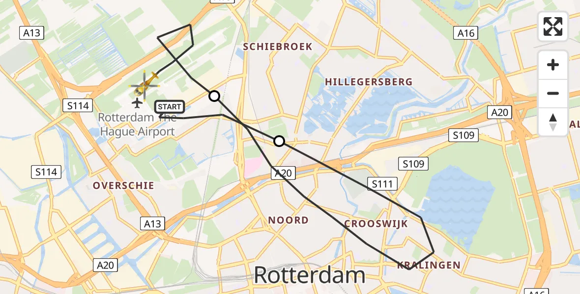Vluchtroute Traumahelikopter Rotterdam The Hague Airport - Rotterdam The Hague Airport, 23 november 2023, 06:38