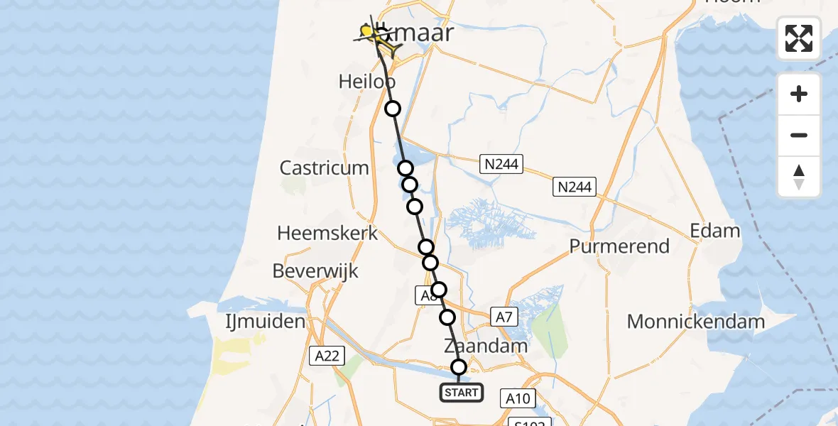 Routekaart van de vlucht: Lifeliner 1 naar Alkmaar