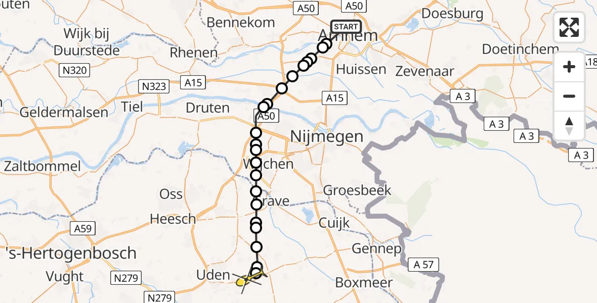 Routekaart van de vlucht: Lifeliner 3 naar Vliegbasis Volkel