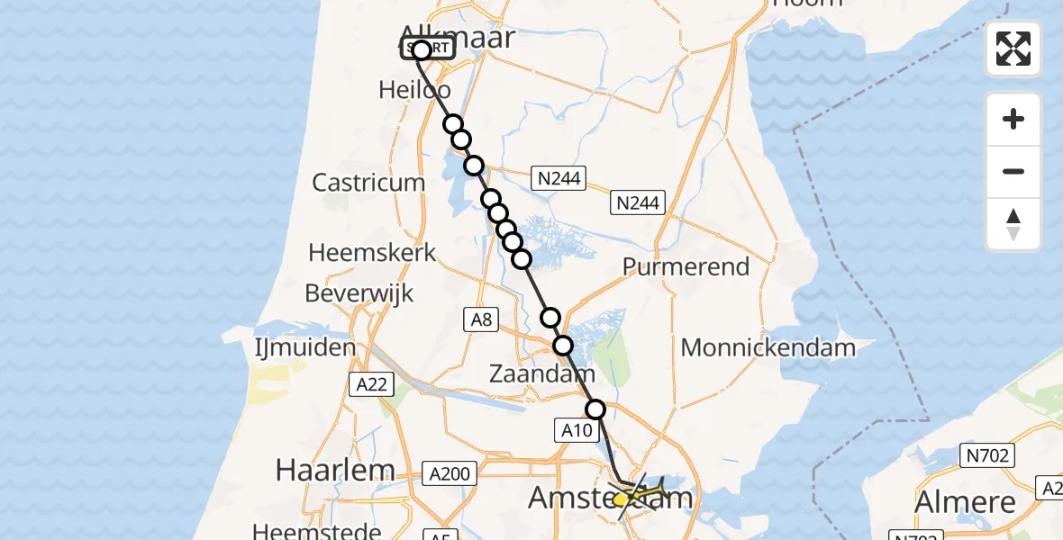 Routekaart van de vlucht: Lifeliner 1 naar Amsterdam