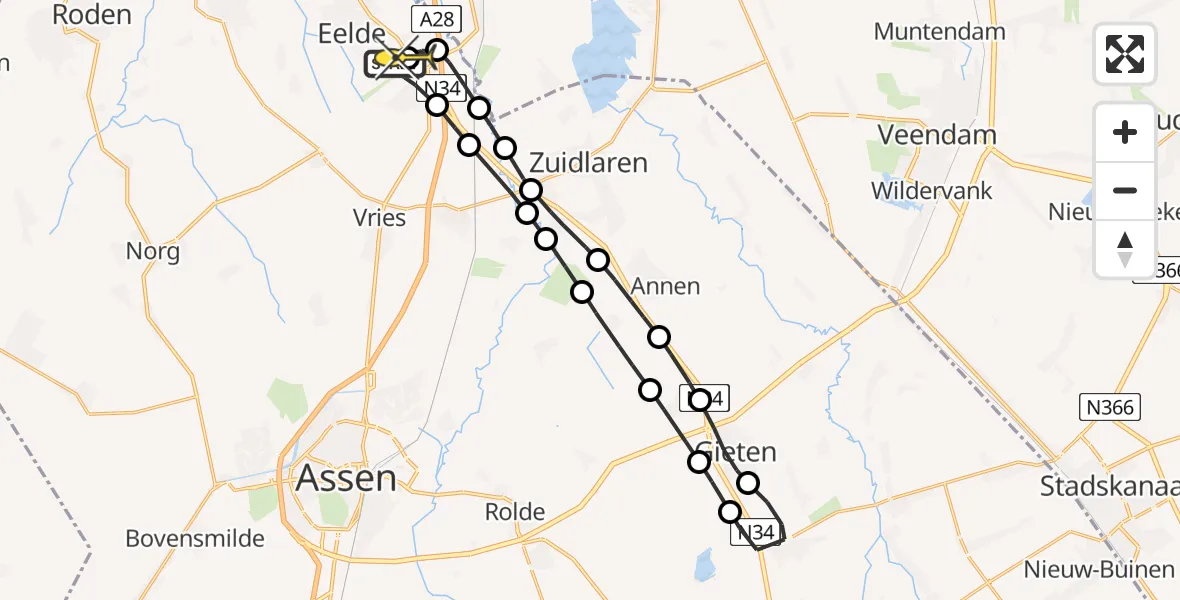 Routekaart van de vlucht: Lifeliner 4 naar Groningen Airport Eelde