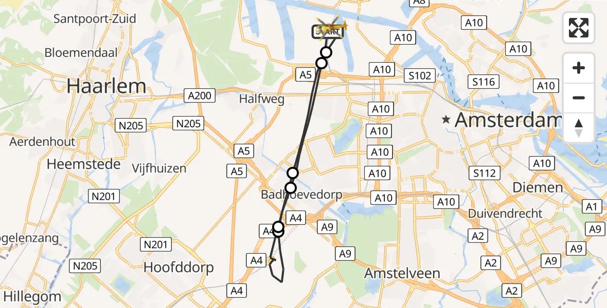 Vluchtroute Traumahelikopter Amsterdam Heliport - Amsterdam Heliport, 23 november 2023, 14:26