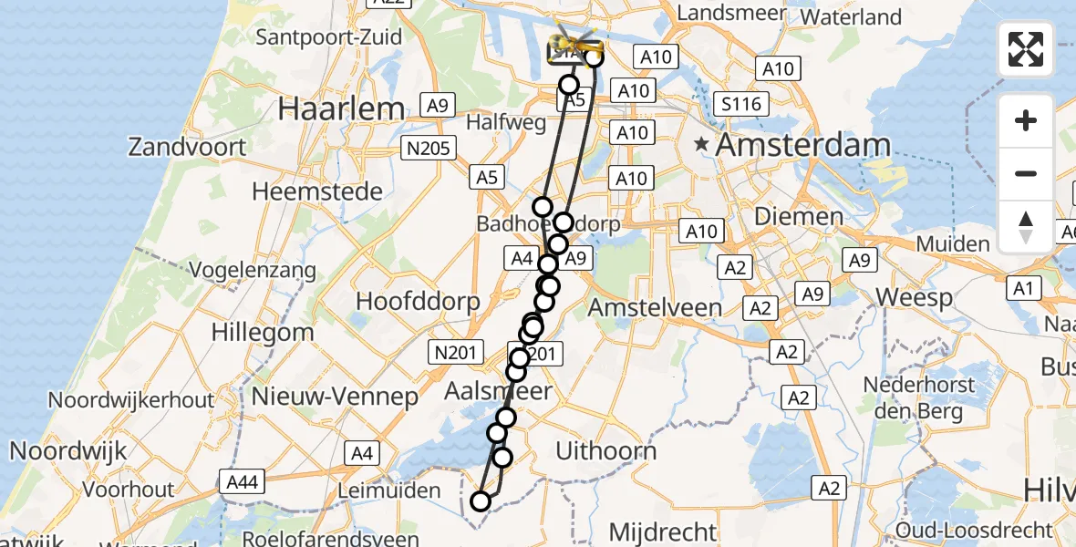 Vluchtroute Traumahelikopter Amsterdam Heliport - Amsterdam Heliport, 23 november 2023, 14:46
