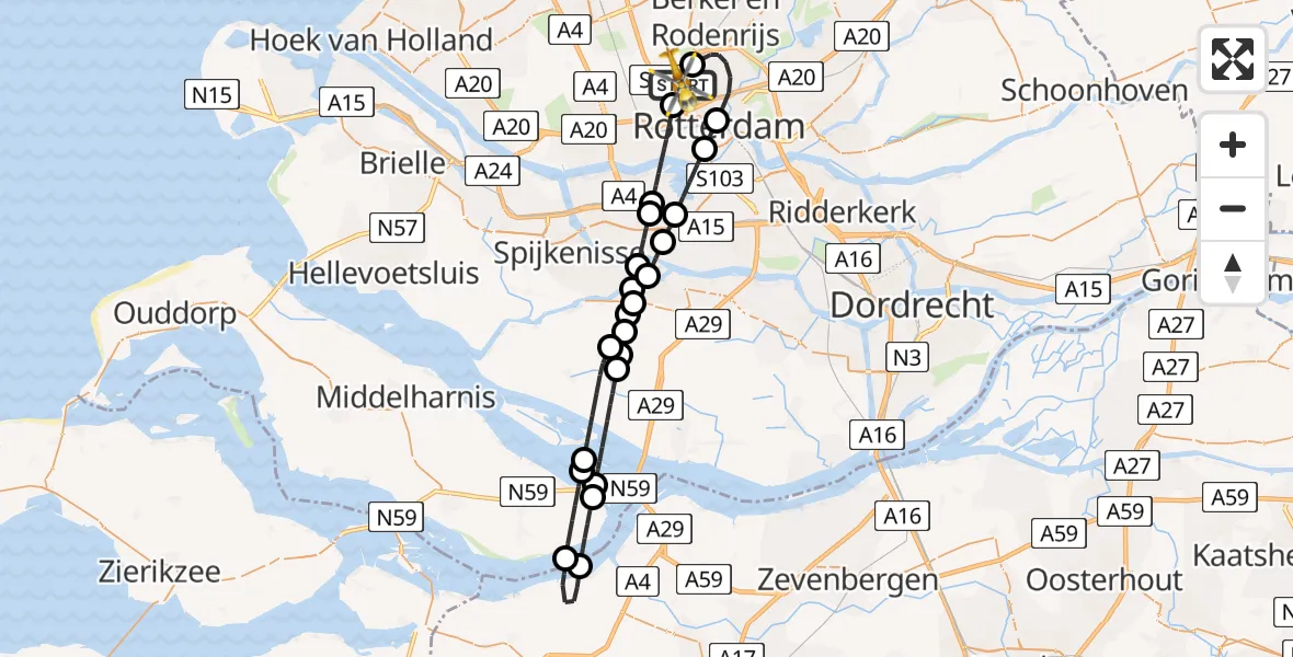 Vluchtroute Traumahelikopter Rotterdam The Hague Airport - Rotterdam The Hague Airport, 23 november 2023, 16:13