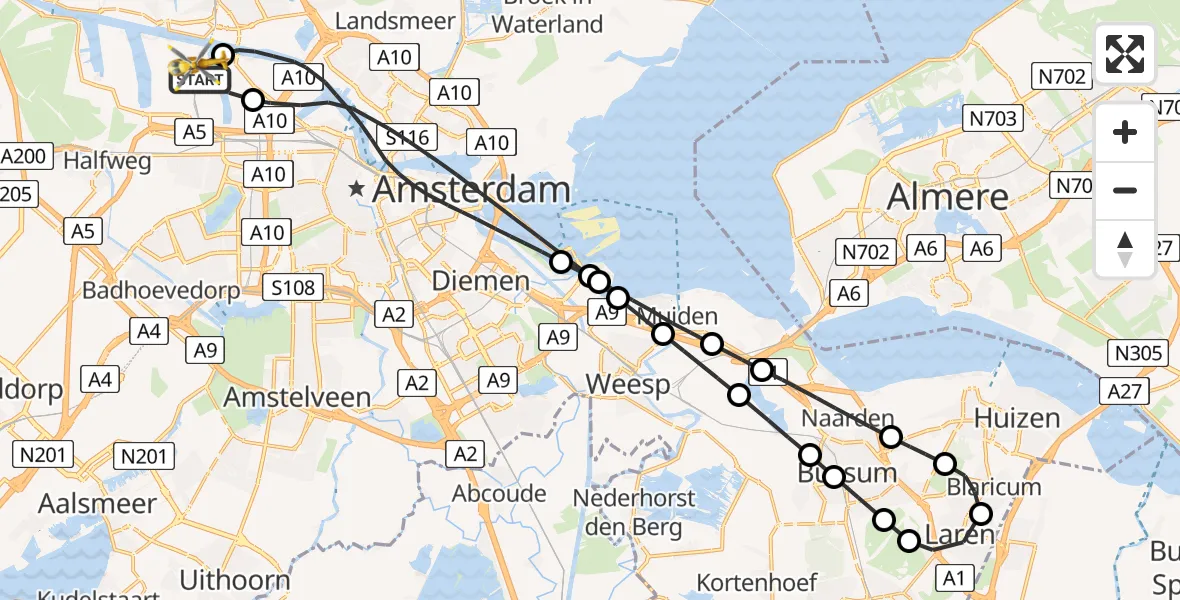 Vluchtroute Traumahelikopter Amsterdam Heliport - Amsterdam Heliport, 23 november 2023, 17:03