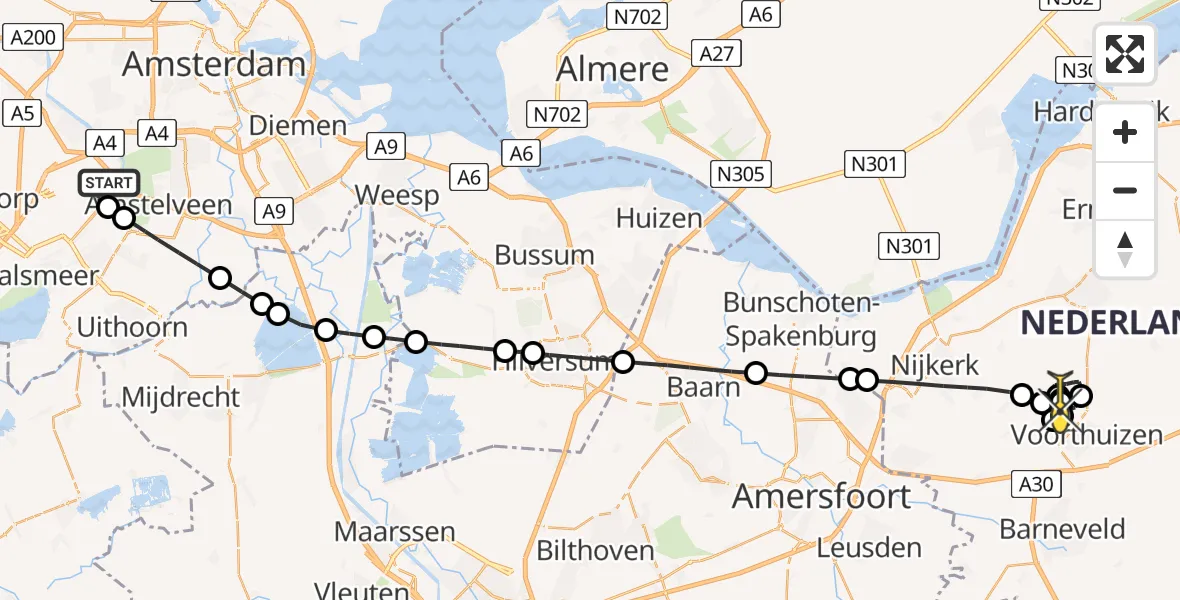 Routekaart van de vlucht: Politieheli naar Nijkerk