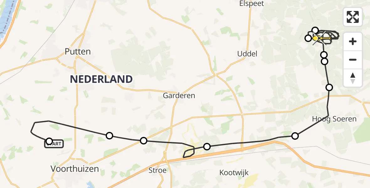 Routekaart van de vlucht: Politieheli naar Vaassen