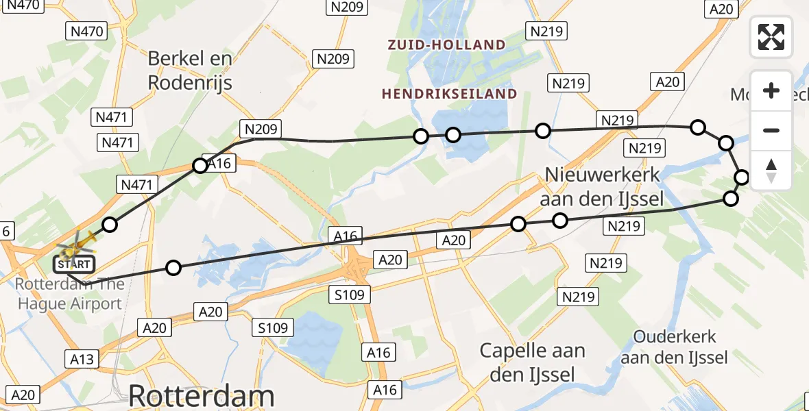 Vluchtroute Traumahelikopter Rotterdam The Hague Airport - Rotterdam The Hague Airport, 23 november 2023, 17:56