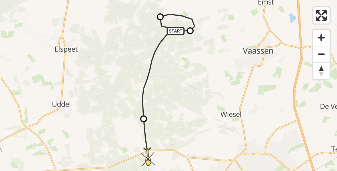 Routekaart van de vlucht: Politieheli naar Hoog Soeren