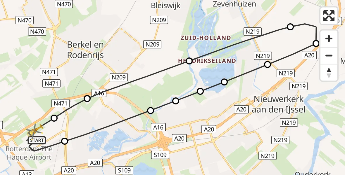 Vluchtroute Traumahelikopter Rotterdam The Hague Airport - Rotterdam The Hague Airport, 23 november 2023, 18:27