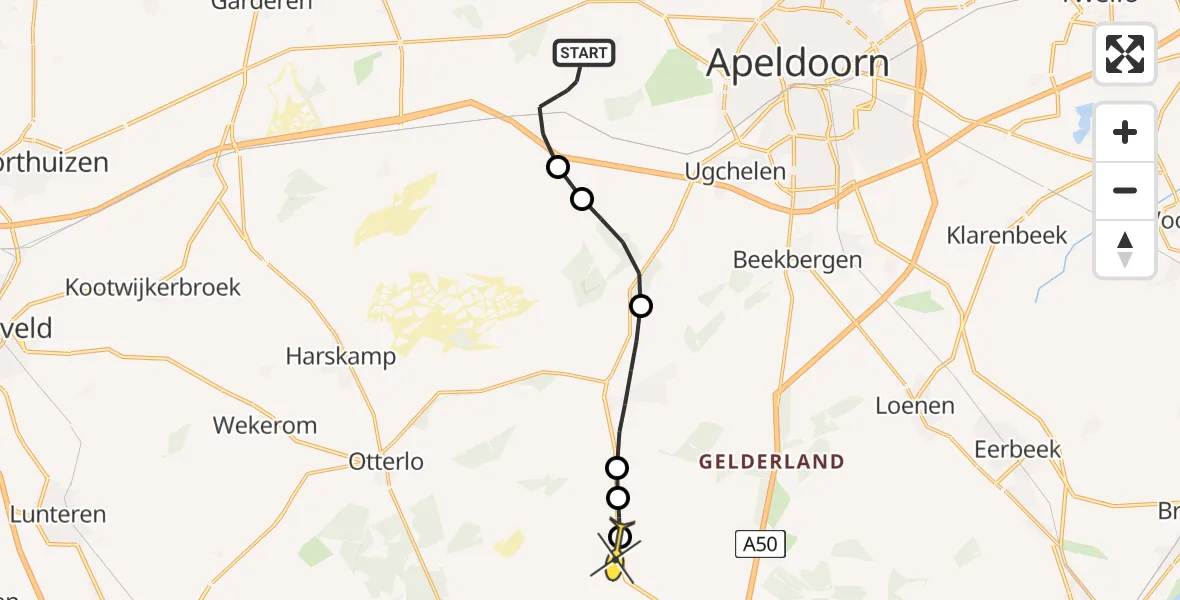 Routekaart van de vlucht: Politiehelikopter naar Vliegbasis Deelen