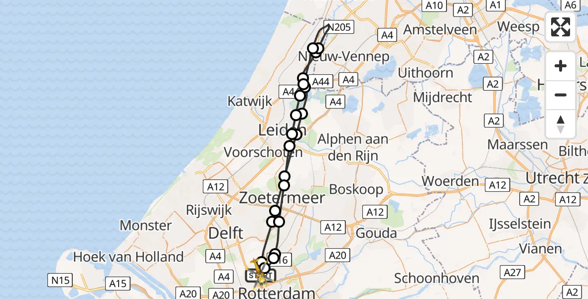 Vluchtroute Traumahelikopter Rotterdam The Hague Airport - Rotterdam The Hague Airport, 23 november 2023, 19:01