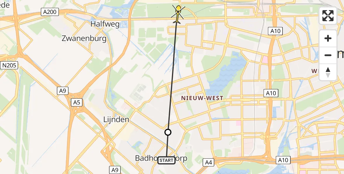 Routekaart van de vlucht: Politiehelikopter naar Amsterdam