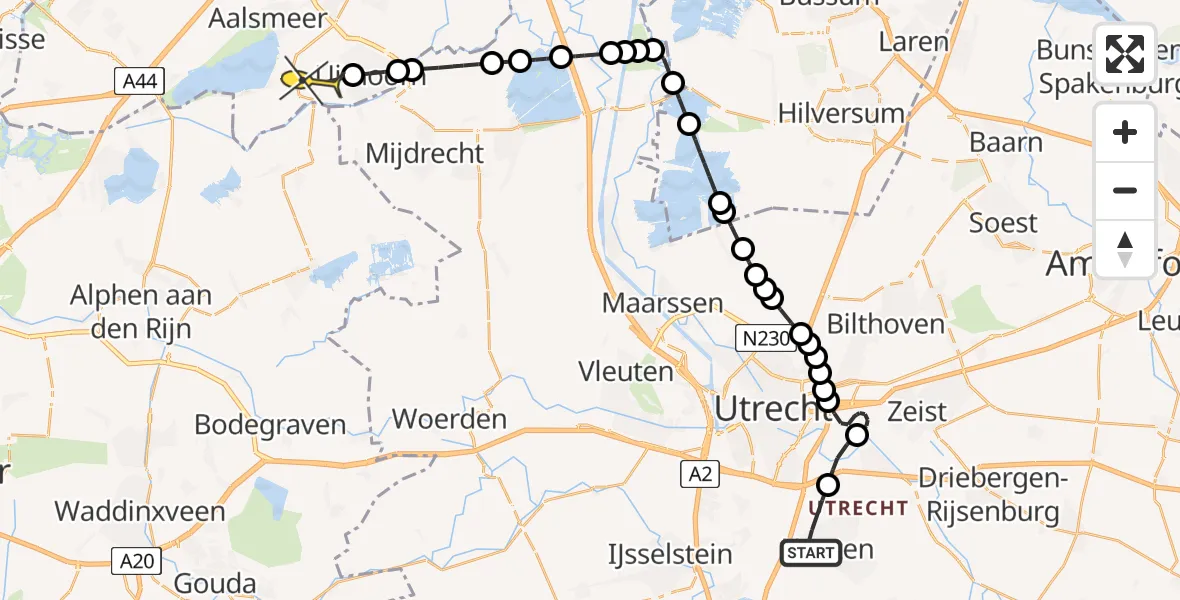 Routekaart van de vlucht: Lifeliner 1 naar De Kwakel