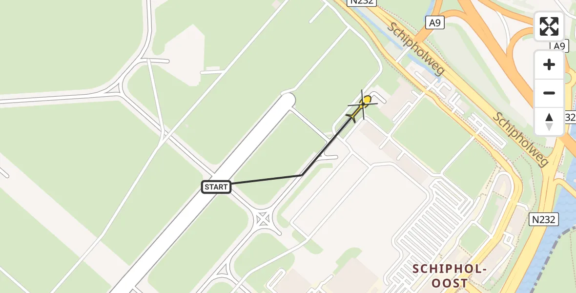 Routekaart van de vlucht: Politieheli naar Schiphol