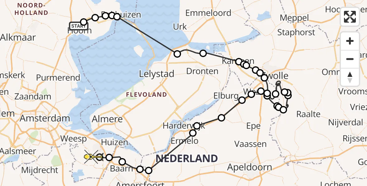 Routekaart van de vlucht: Politieheli naar Hilversum