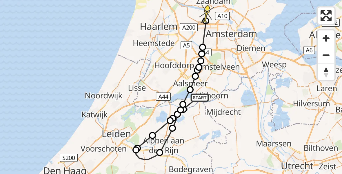 Routekaart van de vlucht: Lifeliner 1 naar Amsterdam Heliport